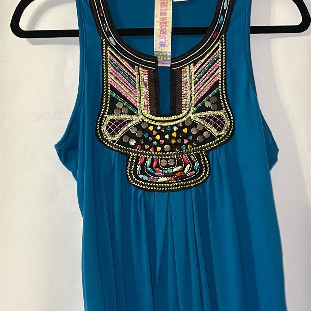 Fresh Brewed Blue Embellished Pleated Tank Top - Picture 8 of 9